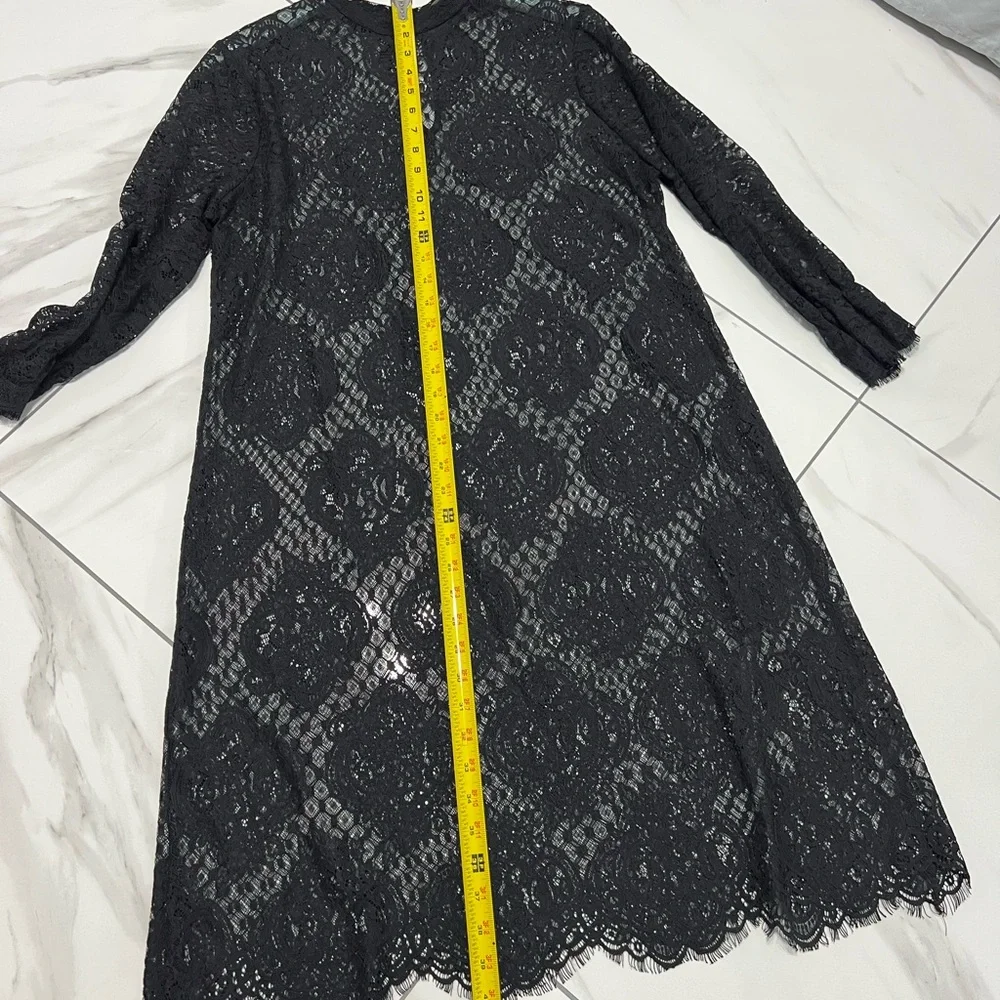 Forever 21 Lace Shirt Dress Womens Medium Black Midi Romantic Goth Sheer - Picture 8 of 9